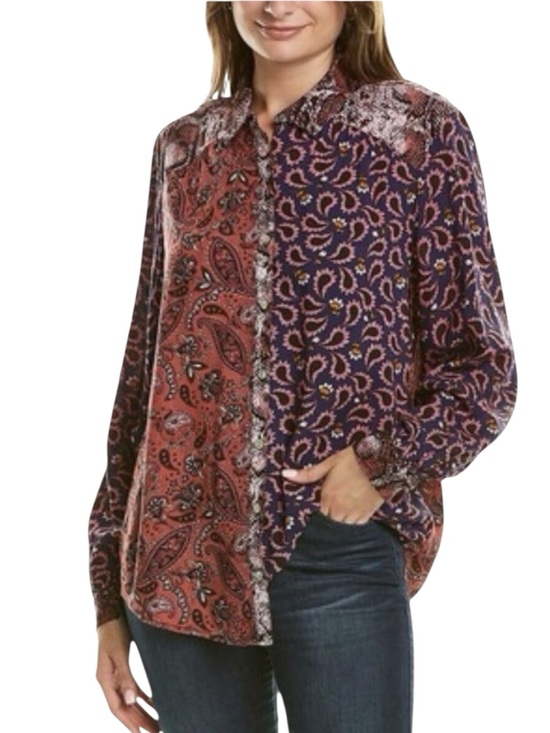 beachlunchlounge Tops - BEACHLUNCHLOUNGE Mixed Print Boho Blouse Snakeskin Paisley Floral Size L